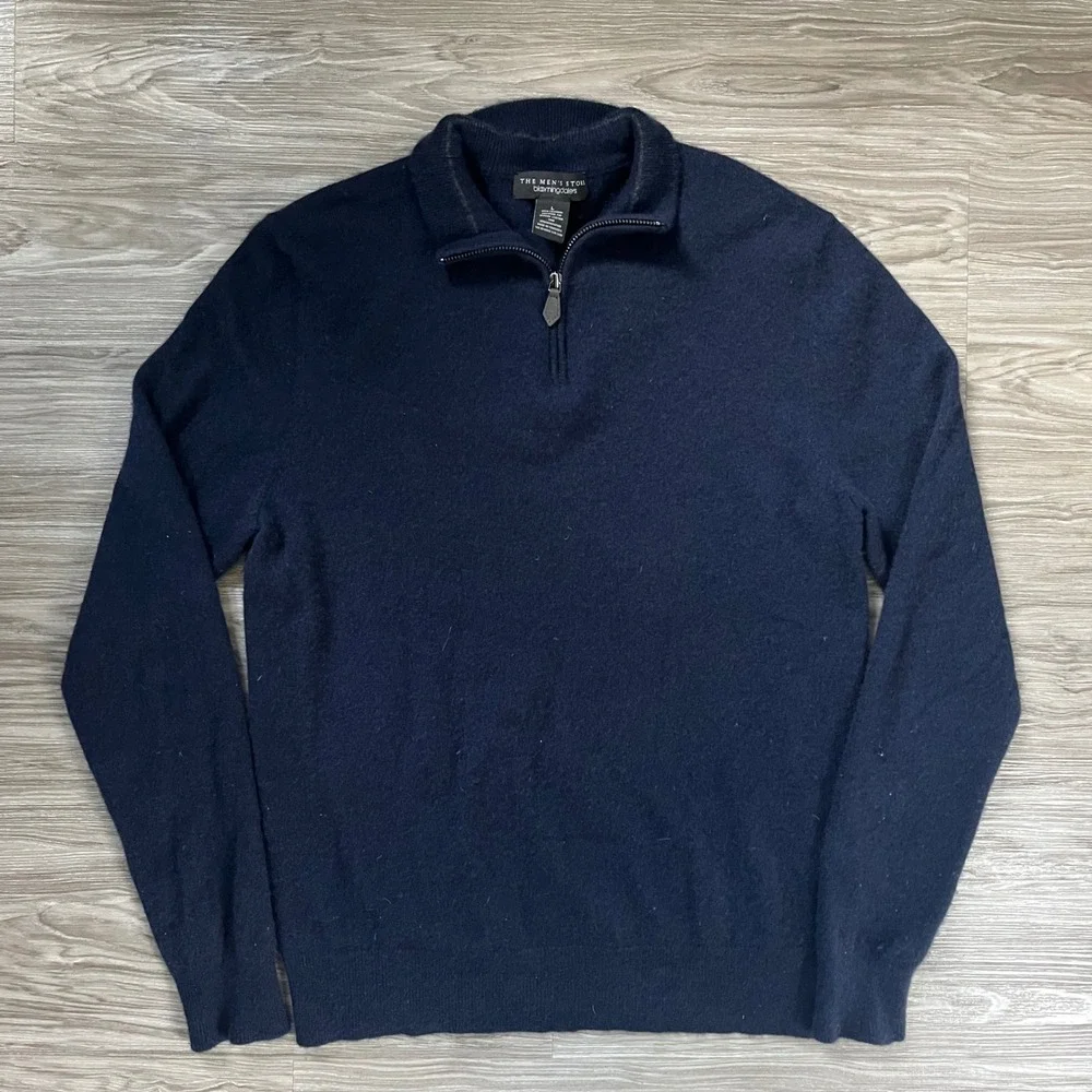 The Men's Store Bloomingdale's Cashmere Quarter Zip Sweater Navy Blue Large